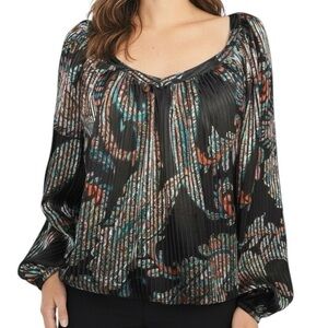 MAEVE Madeira Long Sleeve V-Neck Elastic Hem Burnout Blouse Size X-Small